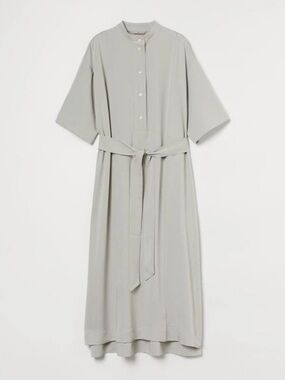 H&M Minimal Belted Shirt Oversized Dress Light Gray Womens Size S